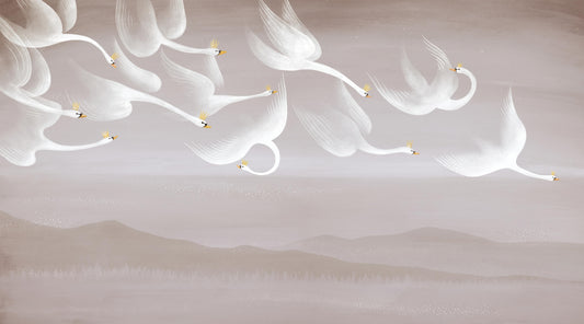 Swans Over Serene Hills Wallpaper