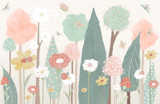 Whimsical Floral Meadow Wallpaper