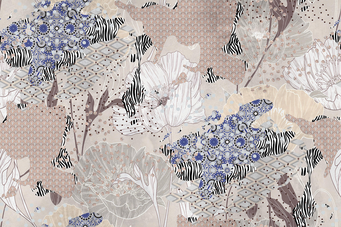 Eclectic Botanical Patchwork Wallpaper