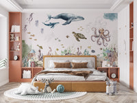 Ocean creatures wall mural design
