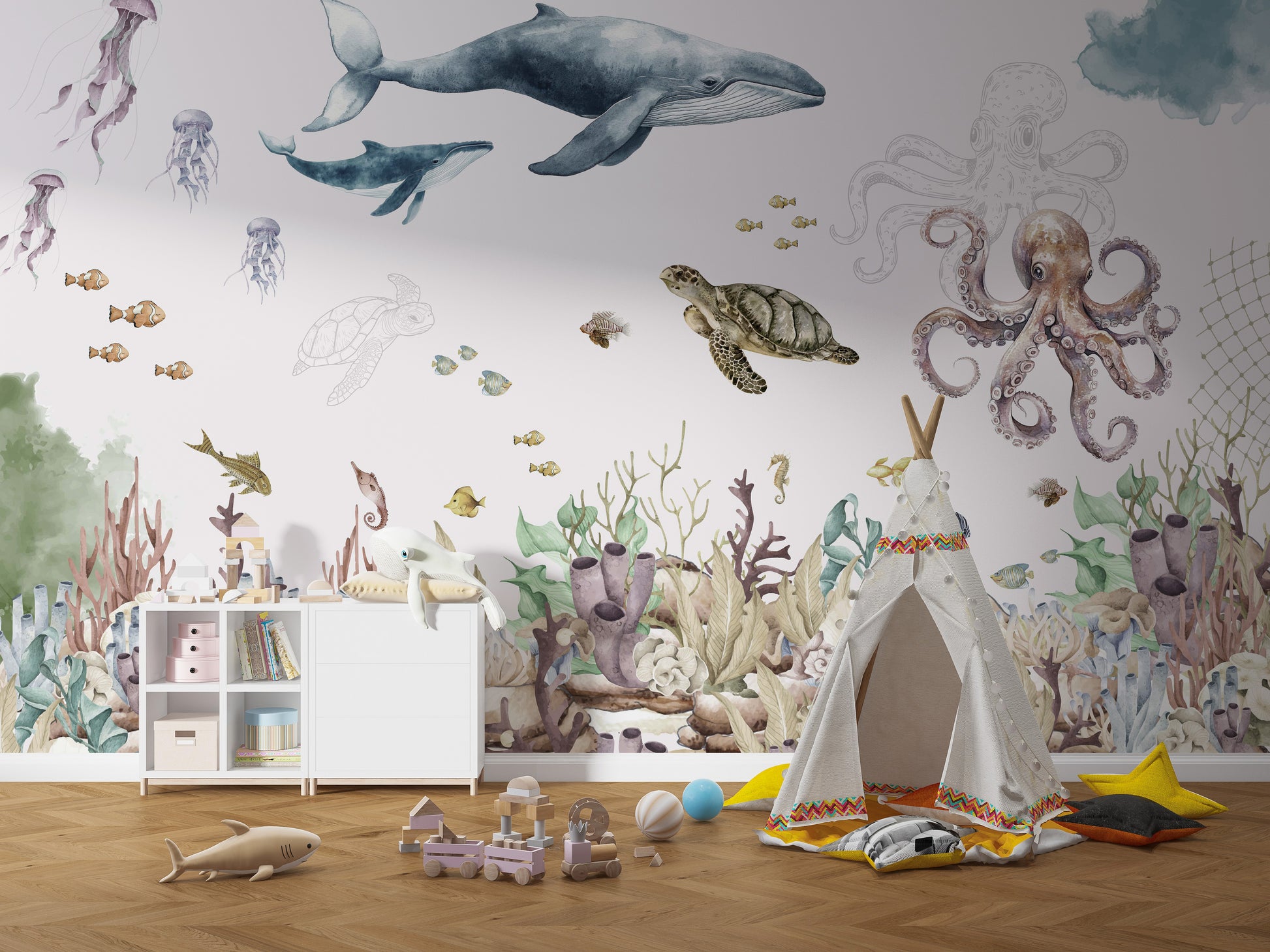 Marine life wallpaper for interiors
