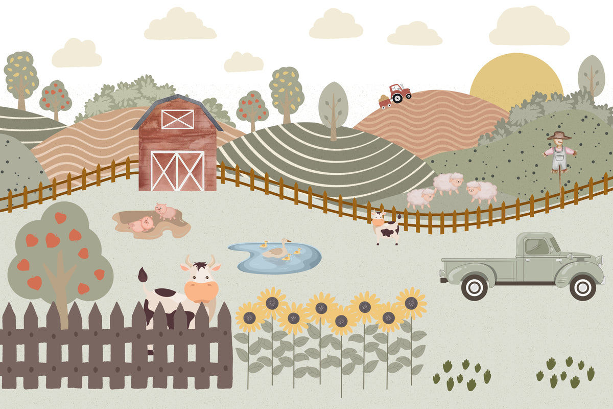 Pastel Farm Adventure Nursery Wallpaper