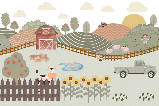 Pastel Farm Adventure Nursery Wallpaper