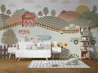 Whimsical farm theme wallpaper for kids

