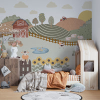Cute farm animals wallpaper for nursery
