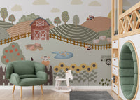 Soft pastel farm scene wall mural
