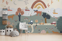 Playful village scene wall decor
