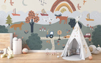 Whimsical countryside kids wallpaper
