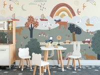 Adventure-themed countryside wall mural
