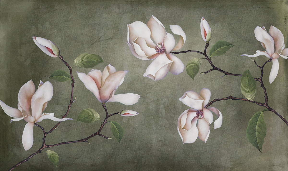 Olive Green Magnolia Flower Wallpaper