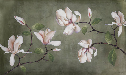 Olive Green Magnolia Flower Wallpaper
