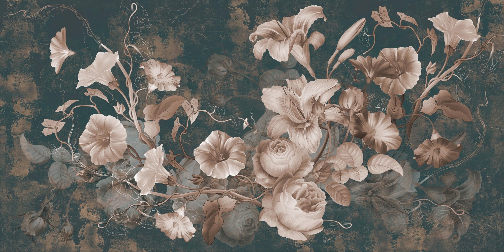 Vintage Blooming Vines Wallpaper