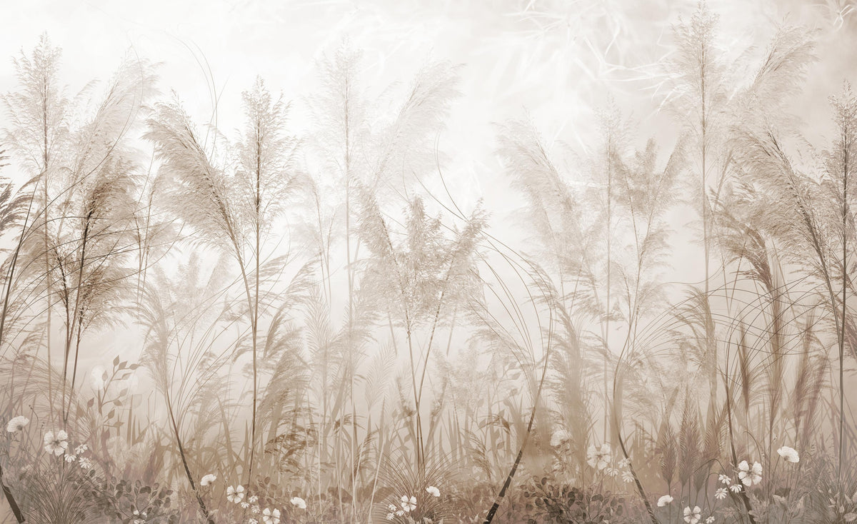 Neutral Grassland Nature Wallpaper Mural in your room — zoomed