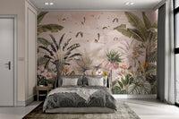 Flying flamingos jungle bird wallpaper
