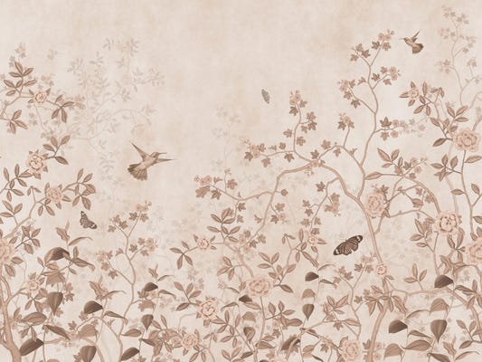 Vintage Hummingbird Floral Wallpaper