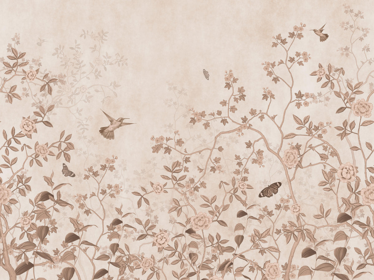 Vintage Hummingbird Floral Wallpaper