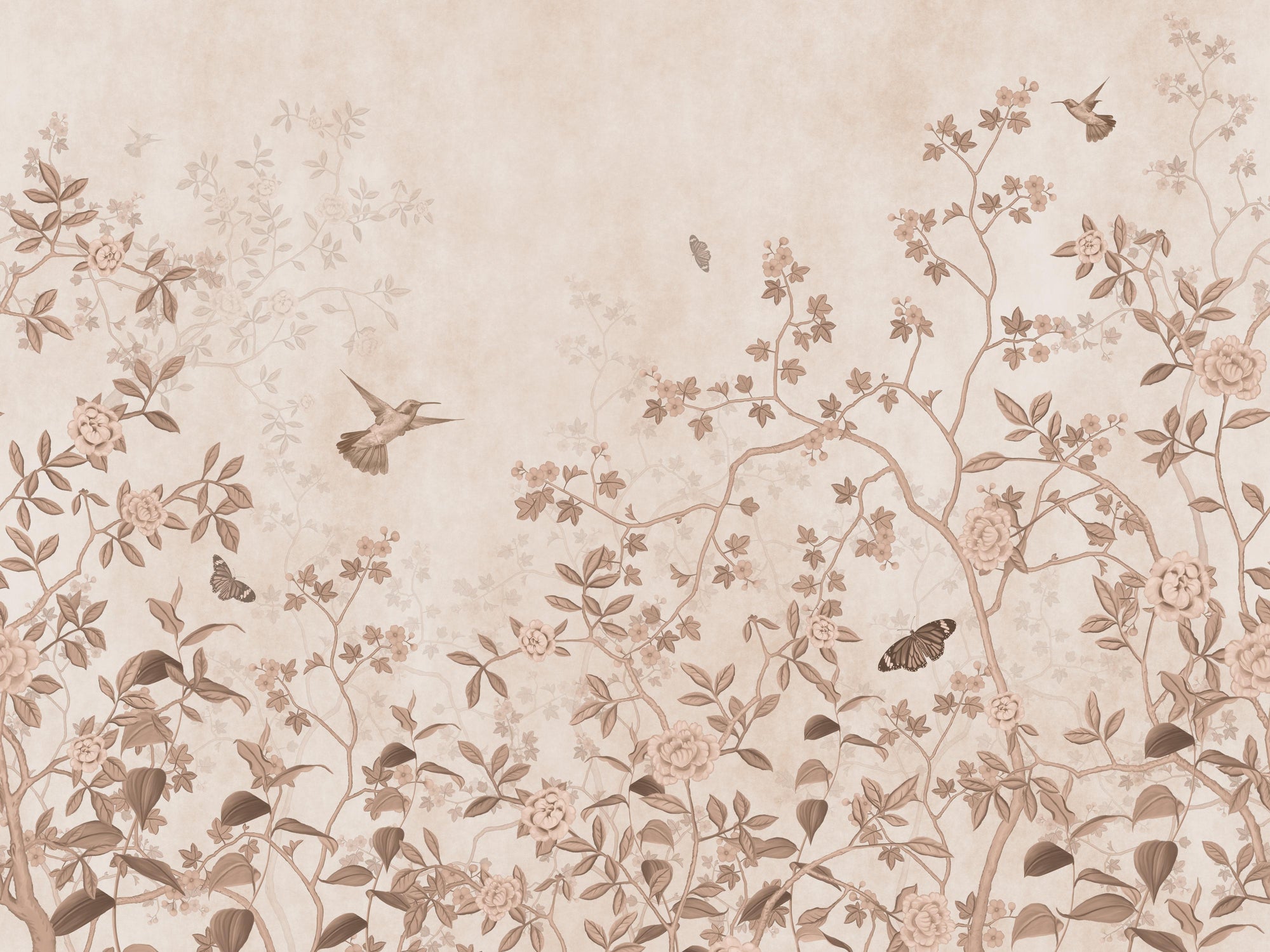 Vintage Hummingbird Floral Wallpaper