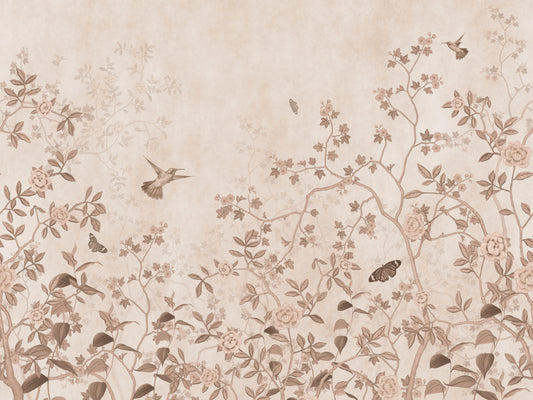 Vintage Hummingbird Floral Wallpaper
