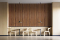 Warm-toned striped wood wall covering
