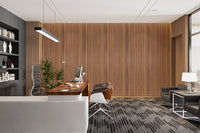 Warm-toned striped wood wall covering
