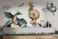 Misty mountain dragon wallpaper design
