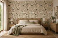 LIght Pink Leaves and Bird Wallpaper Murals A675