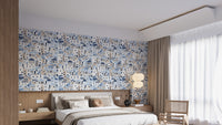 Modern repeat pattern wallpaper with Santorini theme