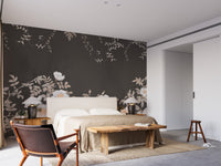 Textured noir mural with copper petal highlights