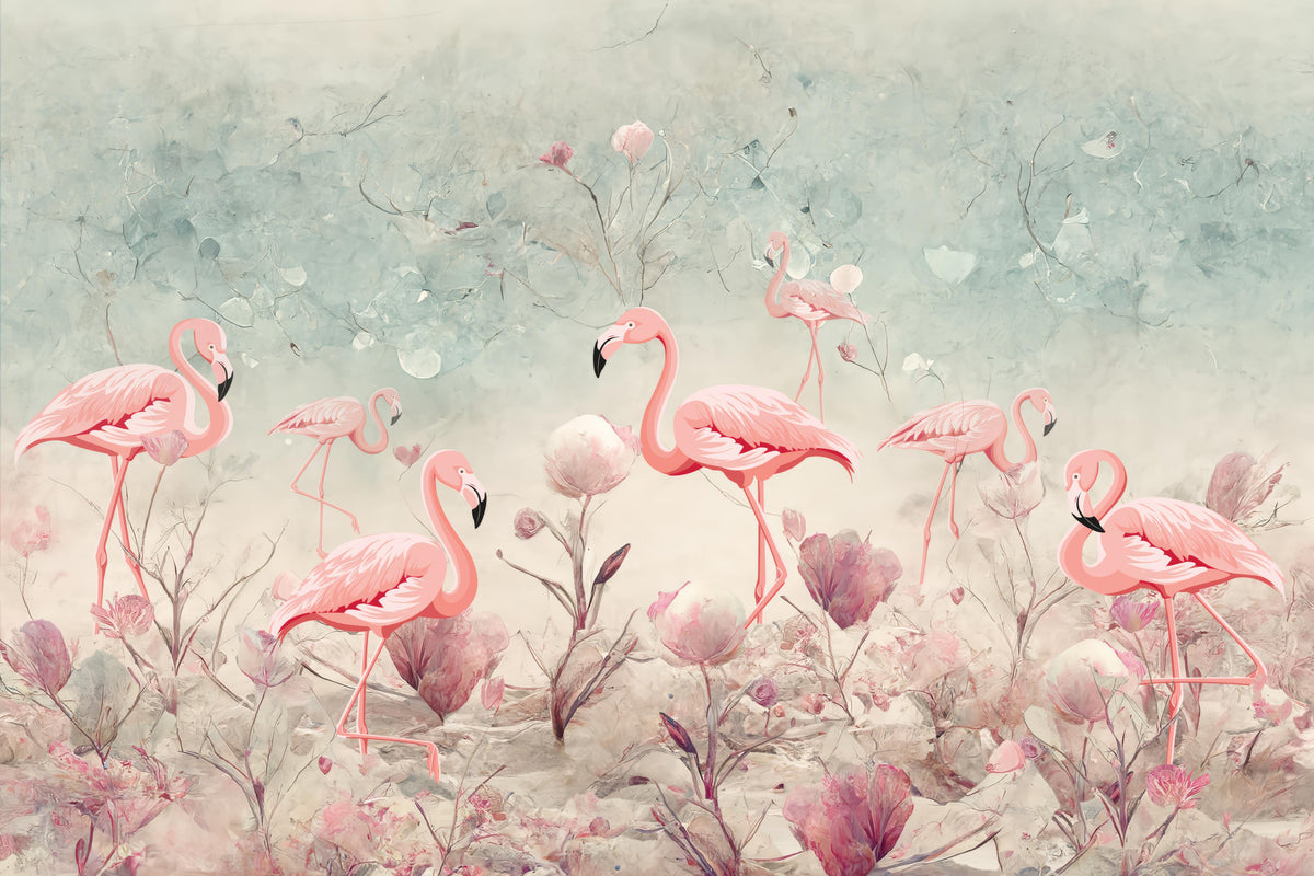 Mystic Flamingo Grove Wall Mural in your room — zoomed