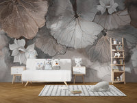 Lotus Leaf Symphony Peach Mural - Giffywalls