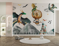 Mystical dragon wallpaper with mountains
