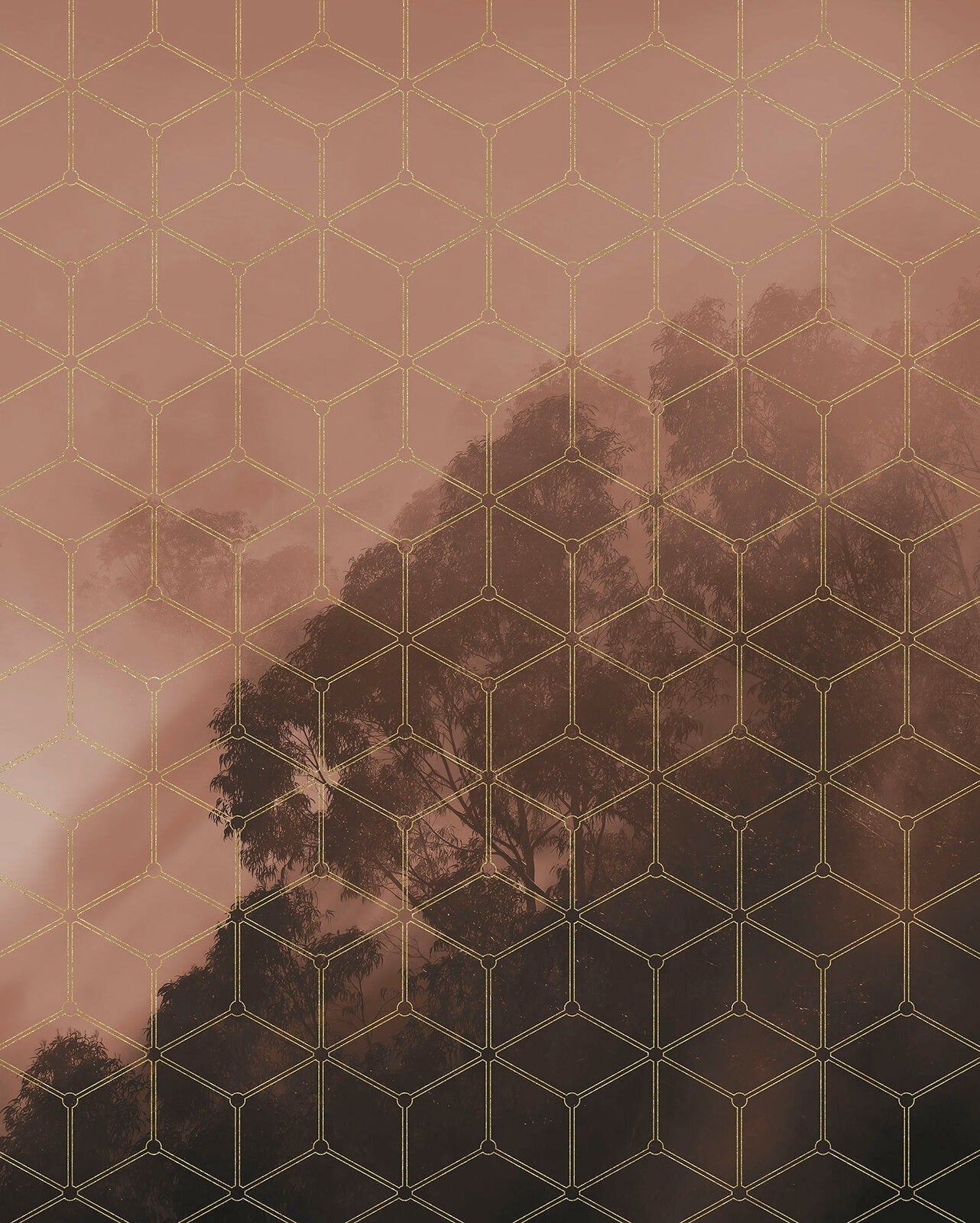 Golden Grid Forest Wallpaper Mural