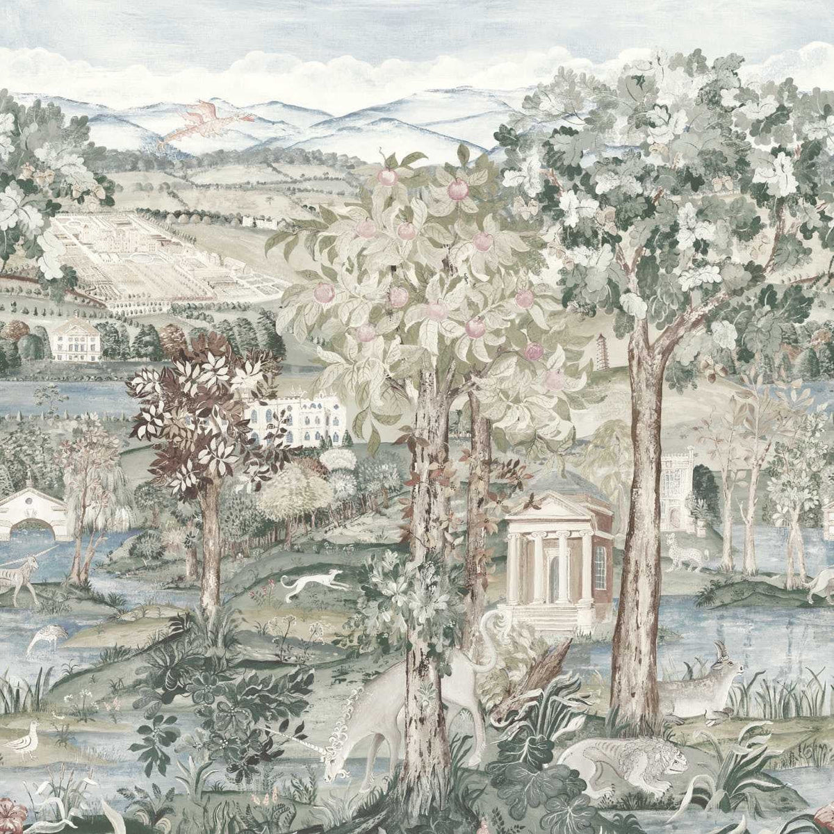Zoffany Green Wallpaper Mural in your room — zoomed