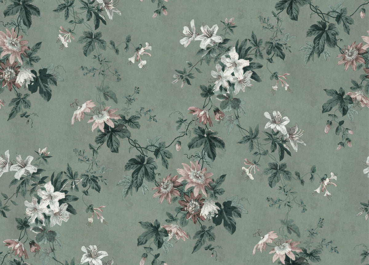 Green Chinoiserie Wallpaper Mural in your room — zoomed