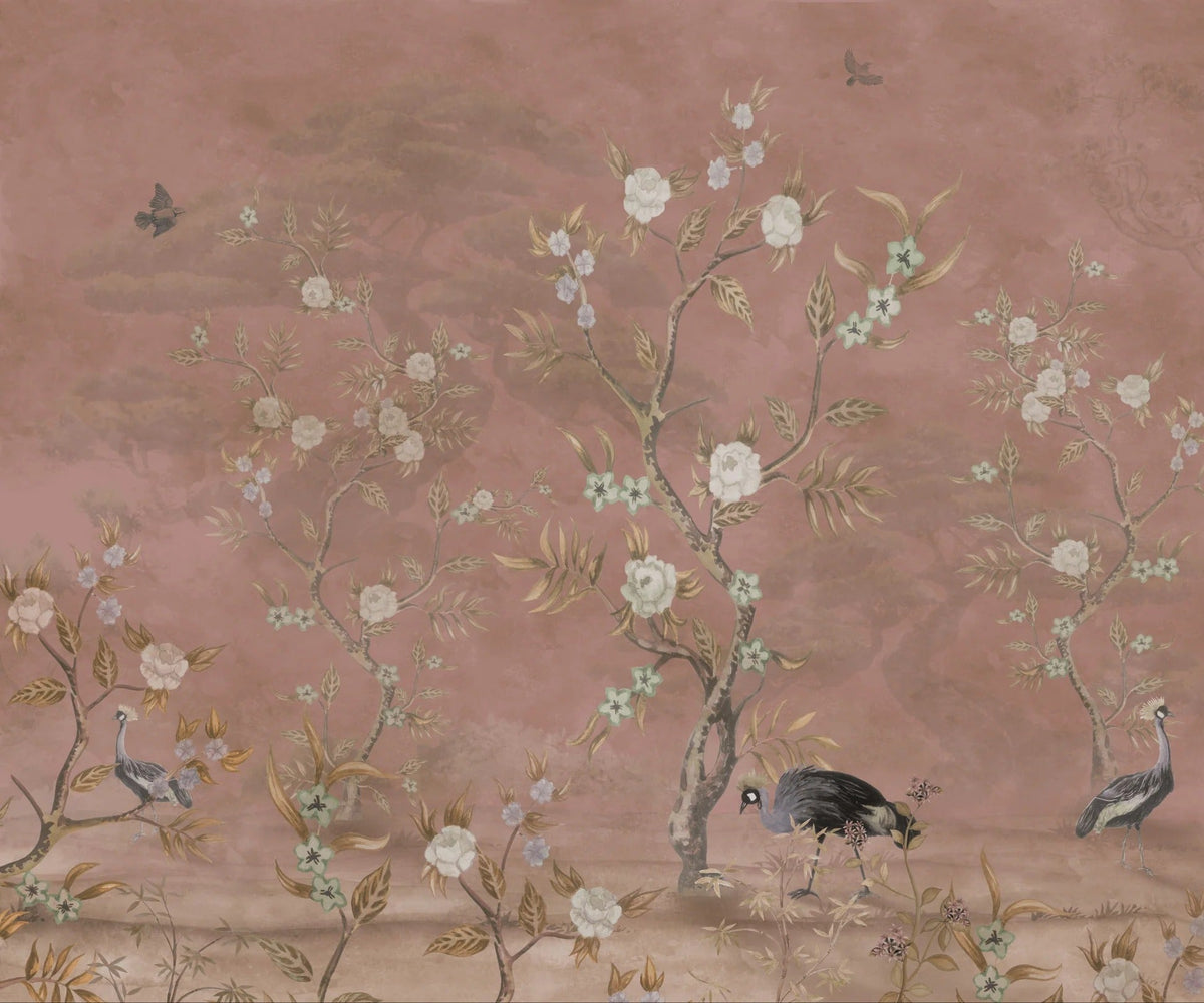 Brown Chinoiserie Wallpaper in your room — zoomed