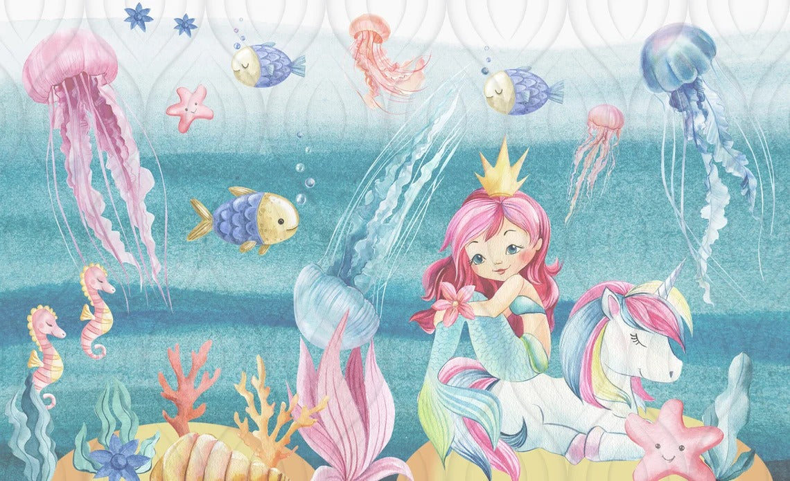 Magical Mermaid Girls Room Wallpaper in your room — zoomed