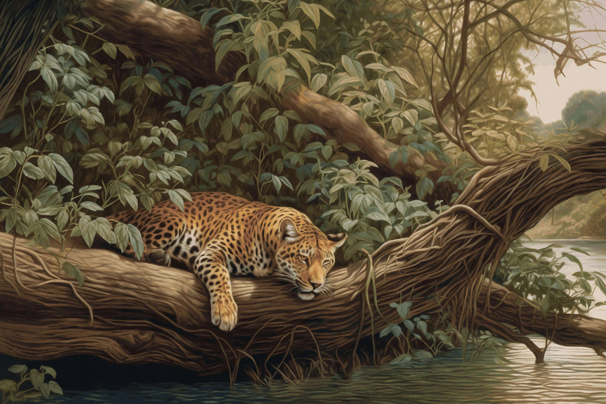 Green Jungle Leopard Wallpaper in your room — zoomed