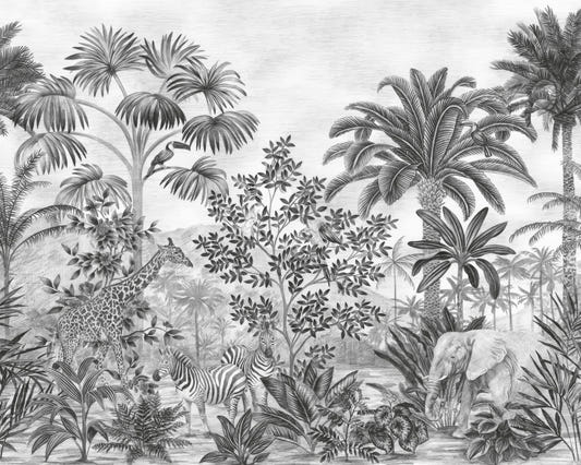 Monochrome Tropical Jungle Wallpaper