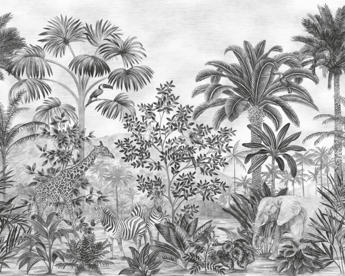 Monochrome Tropical Jungle Wallpaper