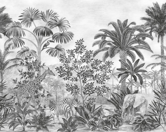 Monochrome Tropical Jungle Wallpaper
