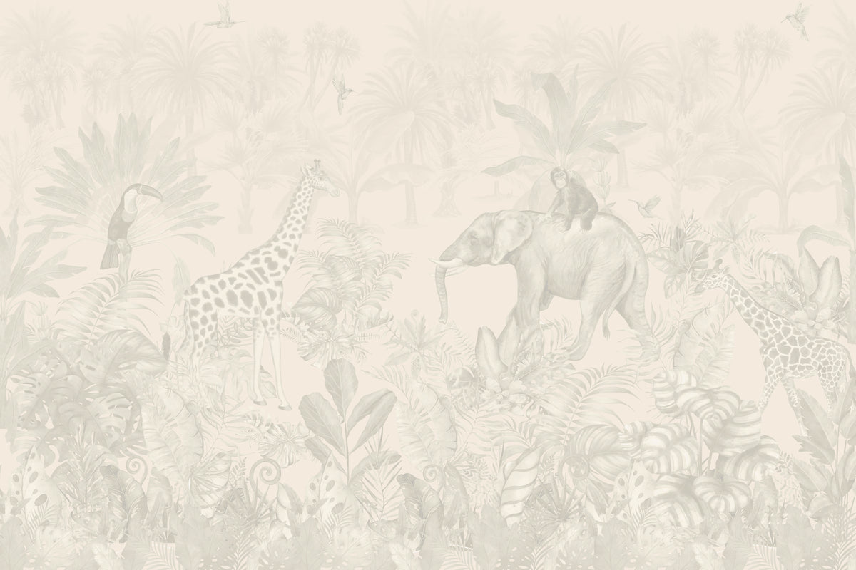 Beige Jungle Wallpaper Mural in your room — zoomed