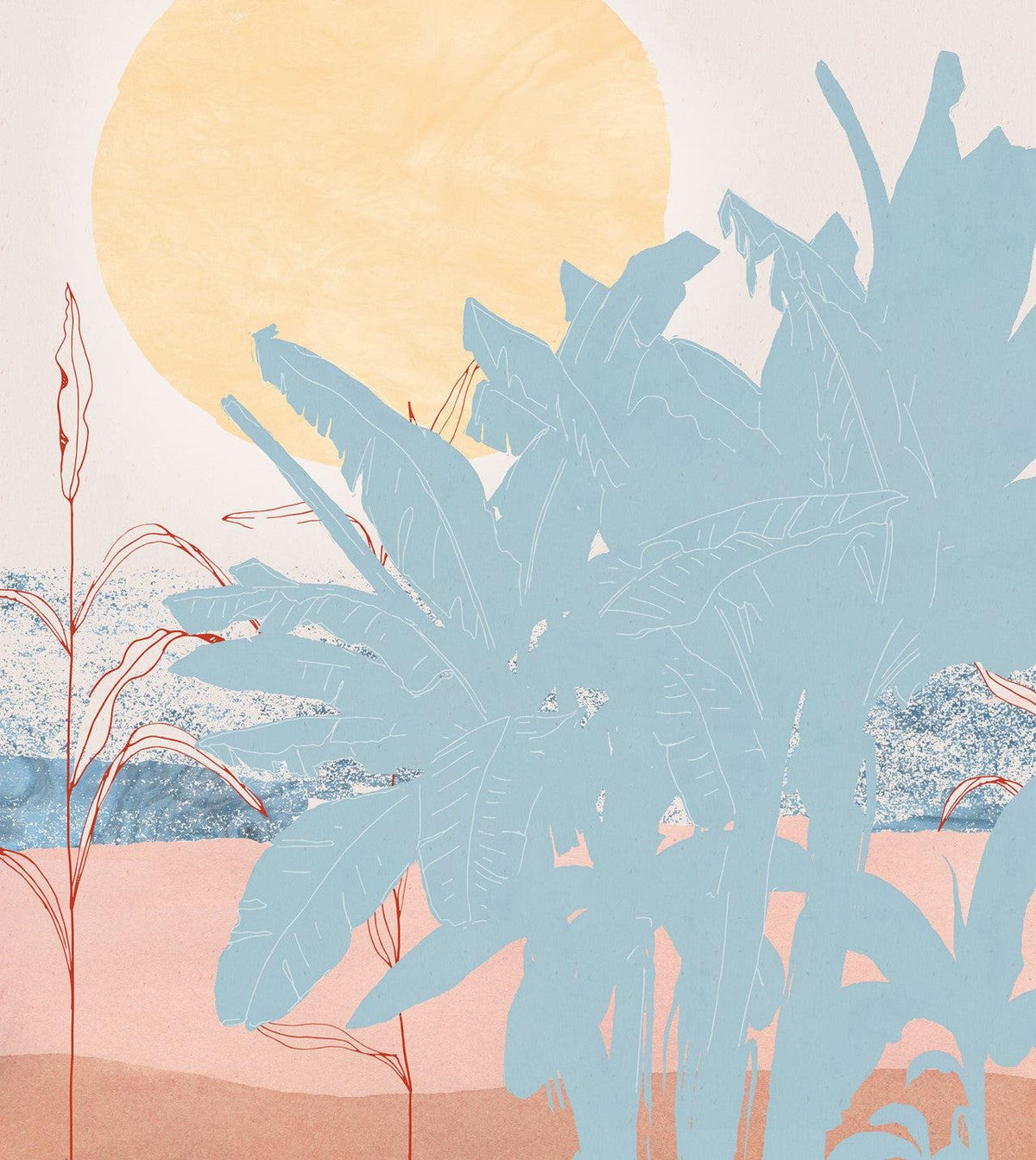 Light Blue Banana Leaf Wallpaper