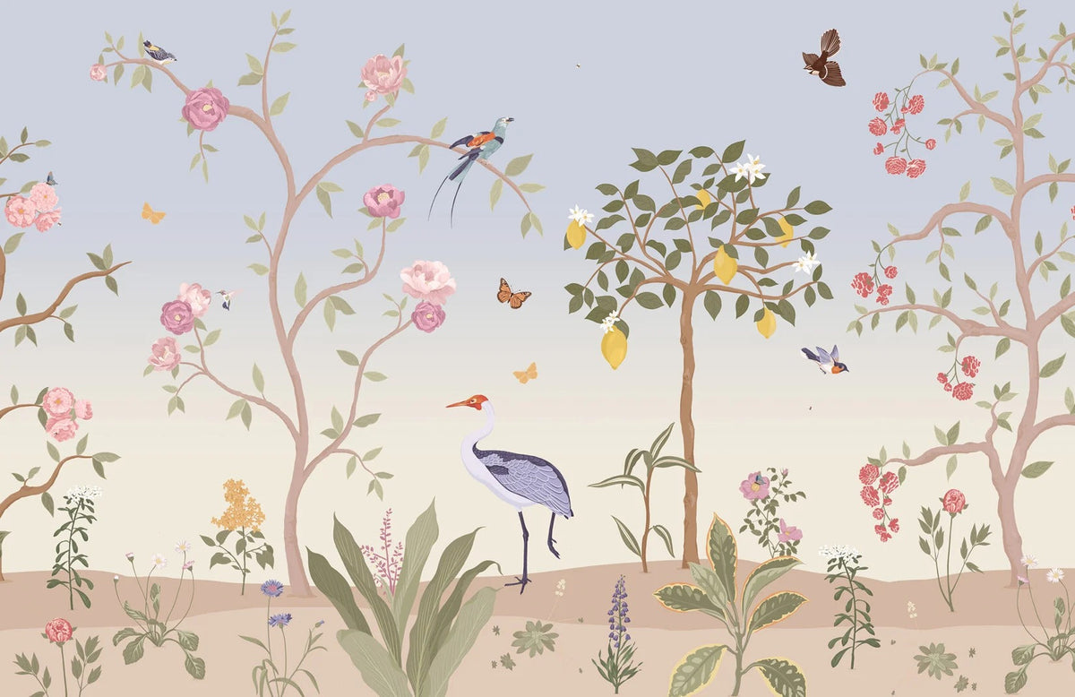 Spring Garden Chinoiserie Wall Mural in your room — zoomed