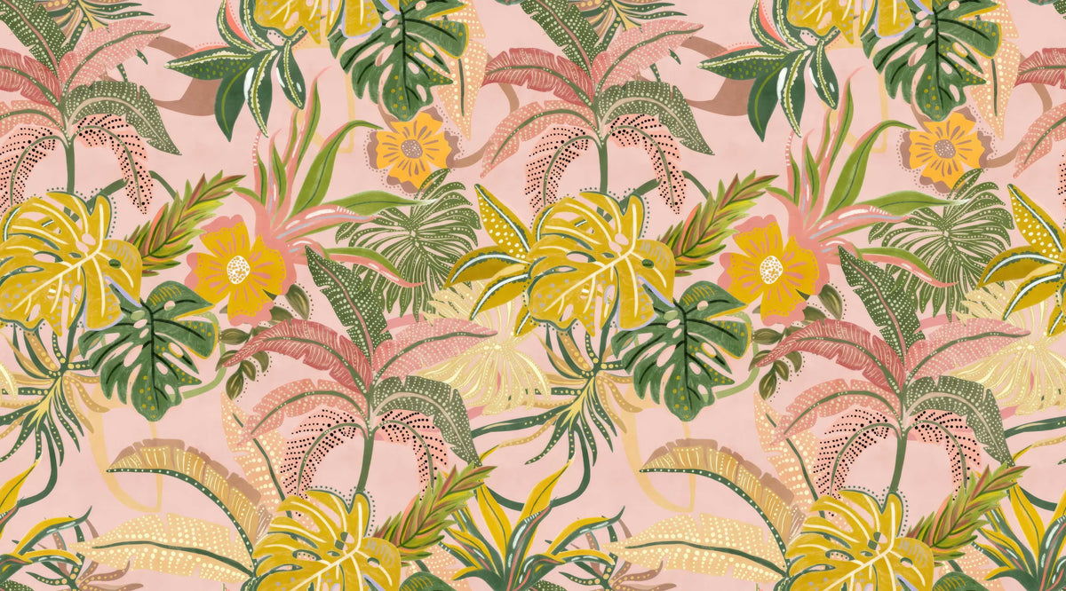 Vibrant Watercolor Tropical Leaf Wallpaper in your room — zoomed