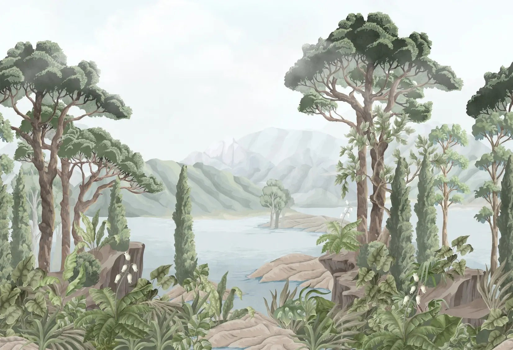 Watercolor Jungle Landscape Wallpaper