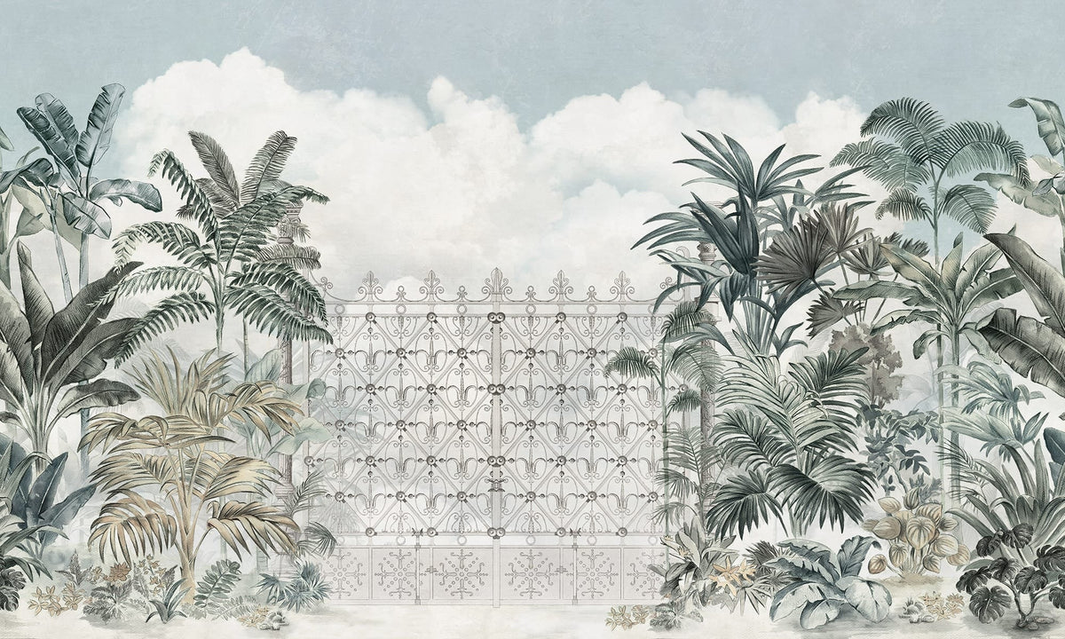 Tropical Garden Gate Wallpaper in your room — zoomed