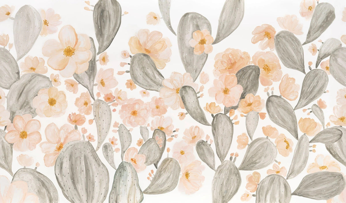 Watercolour Cactus Floral Wallpaper Mural in your room — zoomed