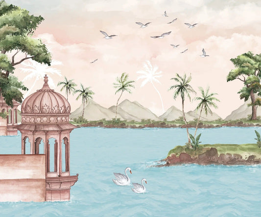Watercolour Lakeside View Wall Mural