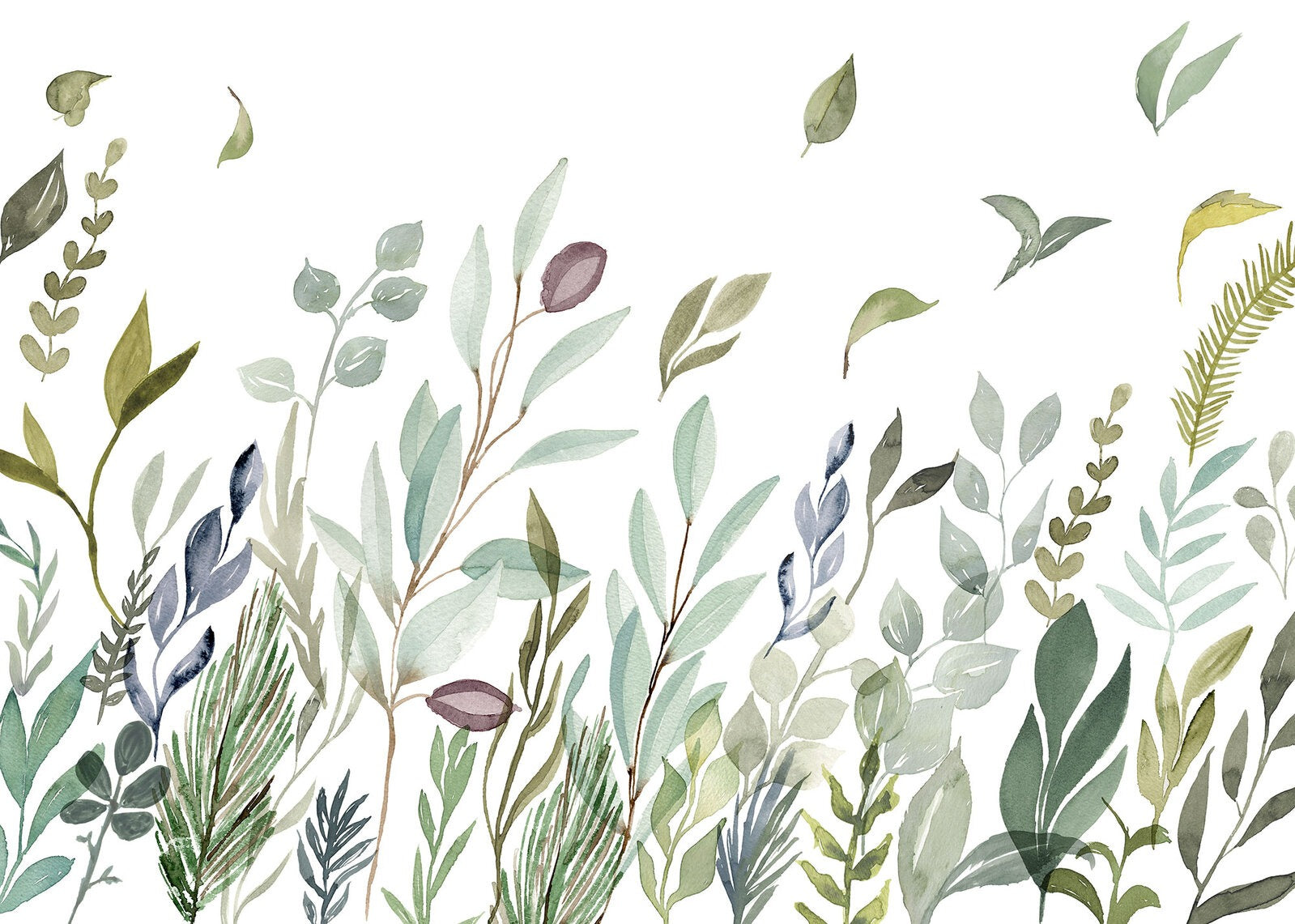 Watercolor Green Leaves Wallpaper