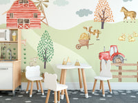 Horse trotting by orange tree on hillside